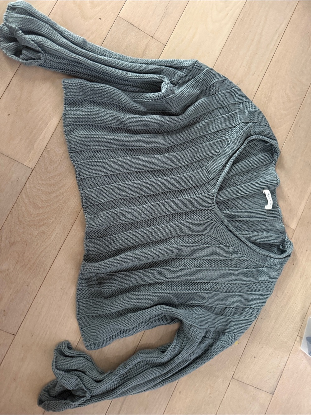 Mustard Seed Slate Green Ribbed Scoop Neck Sweater